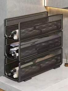 Detachable Stackable Hanging Storage Basket Metal Mesh Hair Curling Iron Beauty Tool Organizer No-Drill Wall-Mounted Cabinet Side Storage Basket Multi-Function Straightener Cosmetic Organizer Bathroom Vanity Space-Saving Storage Accessory - View 7