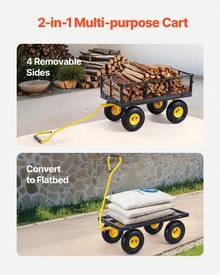 1pc Carro de Jardín Plegable con Capacidad de 249.48KG - Plataforma Metálica para Todo Terreno con Ruedas, Marco de Acero Recubierto en Polvo y Detalles Amarillos, Ideal para Jardinaje, Trabajo en el Patio, Equipo de Jardinería, Ruedas Resistentes, Construcción Duradera, Profesional para Paisajistas - A - Ver 10