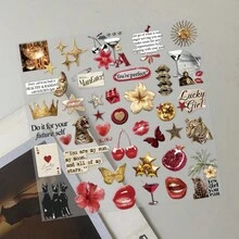 1 Sheet Y2K Vintage Embossed Stickers, Red Distressed Aesthetic Journal Stickers, DIY Decorative Decals For Phone & Tablet Camera Lens - 1 Pc - View 5