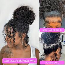 Dollface 360 Invisible Drawstring Full Lace Human Hair Wig Transparent HD Lace Pre Plucked Deep Wave 360 Invisi Strap Lace Front Wigs For Women 20 40 Inch - Natural Black - View 5