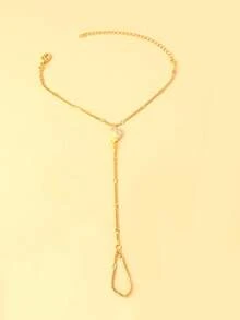 FAAABULS 1pc Gold Bohemian Style Star & Moon Finger Bracelet, Minimalist Exquisite Sparkling Summer Accessory Women's Hand Jewelry - Gold - View 5