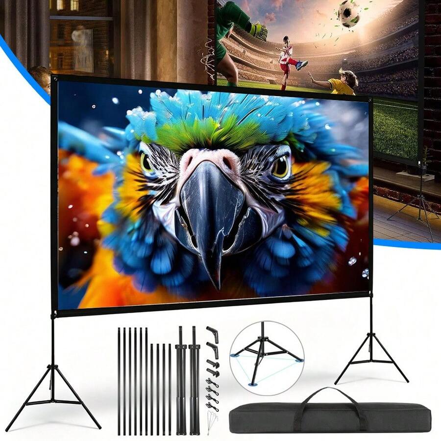 100 Inch 16:9 Projector Screen 160° Wide Viewing Angle With 2 Support Tripods, Portable Projection Display For Camping Business Meeting Wedding Events - View 1