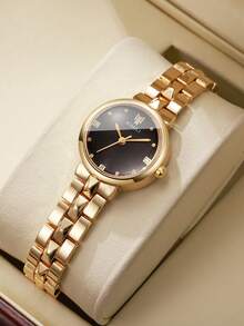 Women's Luxury Rhombus Patchwork Alloy Band Quartz Watch, Classic Minimalist Dial Bracelet Wristwatch, Gift For Girlfriend (1pc/Set) Watch Box Not Included - Gold - View 10