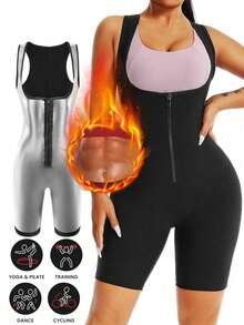 1pc Women's Sauna Suit, Waist Training Body Shaper, 3-In-1 Women's Sauna Suit Tummy Control Body Shaper Sports Fall - Silver - View 2