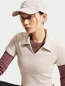 Nike Women's AS W NSW ESSNTL SS POLO CRP TOP Knit Collar Short Sleeve Polo Shirt IO2730-236 - Mocha Brown - View 3