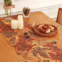 Autumn Leaf Table Runner, Non-Polyester Fabric, Thanksgiving Holiday Decoration, Rectangular Autumn Maple Leaf Pattern, Autumn Decor, Christmas Decor, Halloween Decor - Multicolor - View 6