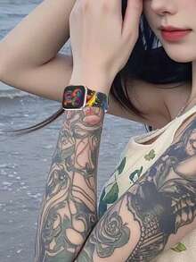 Cosmic Galaxy Fluid Art Vortex Print Silicone Watch Band For Apple Watch, Compatible With Ultra/12/11/10/9/8/7/6/5/4/SE Series, Fits 40mm/41mm/42mm/44mm/45mm/46mm/49mm Sizes, Fashionable Skin-Friendly Waterproof, Rivet Buckle Design, Men's And Women's Daily Sports Casual Smartwatch Band - UV024-multi-color - View 9