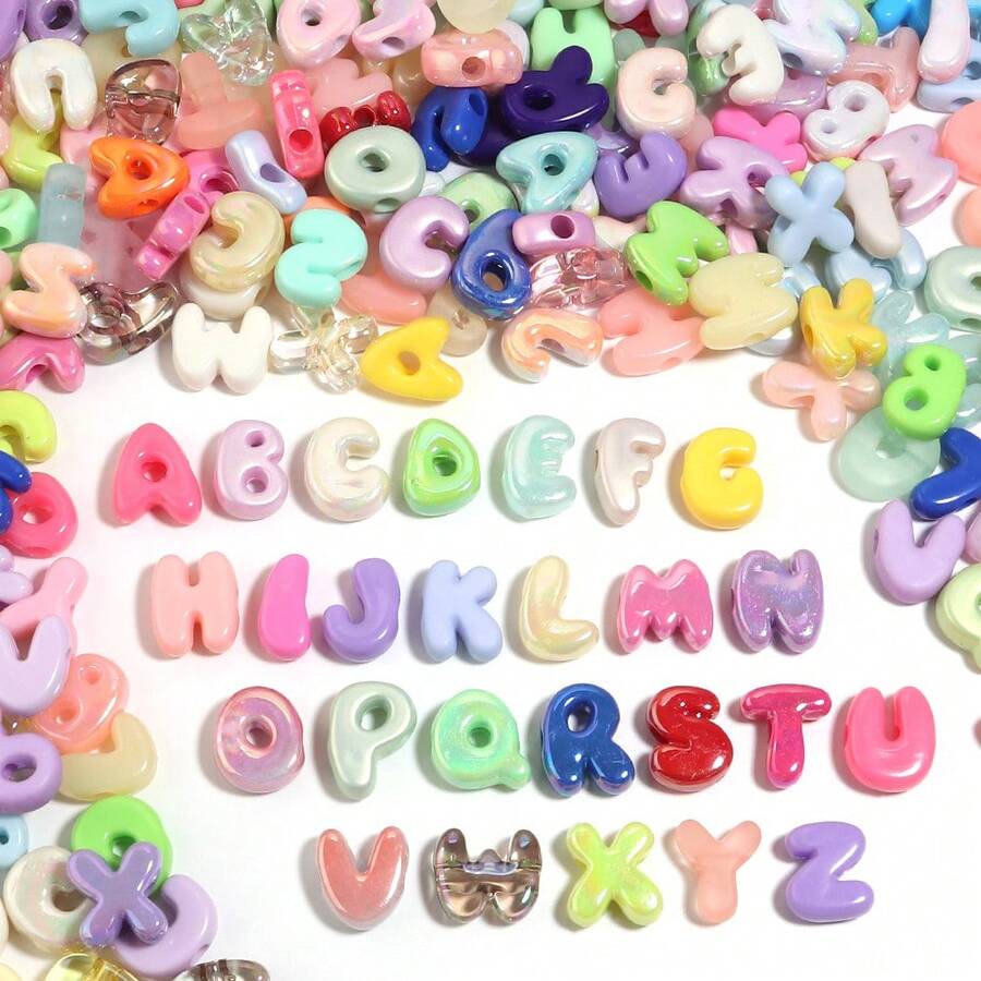 20/30 piezas de cuentas de letras de dibujos animados de colores mixtos aleatorios con agujero grande, cuentas sueltas lindas para pulseras DIY, collares, colgantes de teléfono y decoración de bolígrafos escolares
