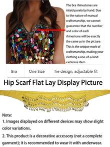 Professional Belly Dance Coin Fringe Halter Crop Top With Waist Scarf, Elastic Waist Dot Mesh Harem Pants For Dance Training, Stage Shows And Competitions - Multicolor - View 11