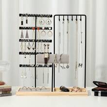 1pc Metal Detachable Jewelry Display Stand With Wooden Base, Suitable For Earrings, Necklaces, Pendants, Desktop Storage Box, Ideal For Gifts Or Commercial Use, Perfect For Valentine's Day And Christmas Gifts - Log Base + Single Rod Double Door - View 9