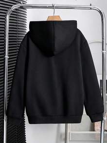 Teen Boys Hooded Sweatshirt, Y2K Style Long Sleeve Sweatshirt, Suitable For Older Children And Teenagers. Simple And Fashionable, Perfect For Casual Daily Wear, Suitable For Spring, Autumn, And Winter. - Black - View 3