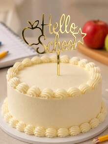 3/6/9入 金色鏡面 Hello School 壓克力蛋糕插牌，蘋果星星校園風蛋糕裝飾插棒，返校季烘焙用品，甜點桌裝飾，學生開學季派對裝飾禮物 - B - 查看 2