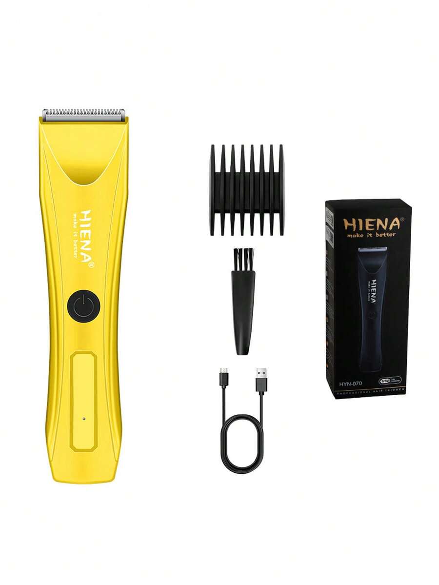HIENA Alat Cukur Rambut Portabel Kuning, Alat Cukur Mini untuk Memotong dan Mengukir Kepala dengan Minyak, Pemangkas Kecil Isi Ulang dengan Sisir/Sikat