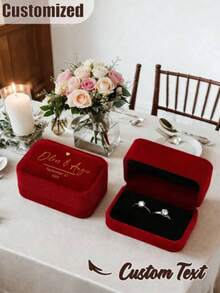 個性化婚戒盒 訂婚戒指盒 求婚戒指盒 現代戒指盒 週年禮物 附客製化展示架與天鵝絨內襯 可收納 2 枚戒指 適用婚禮、訂婚與求婚珠寶收納 - 彩色 - 查看 3