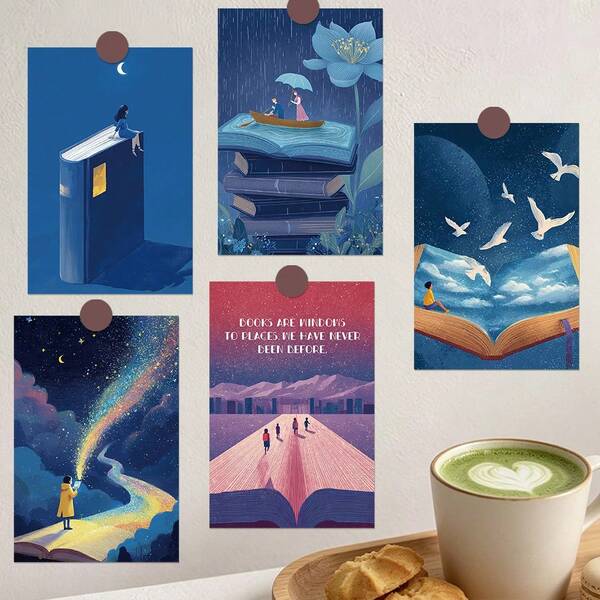 10pcs Book Sea Dream Theme Bookmark Cards, Suitable For Scholars, Teachers, Book Readers, Classroom Rewards, Gifts, Reading Supplies, Back To School Gifts