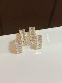 Premium Minimalist Zirconia Stud Earrings For Women, New Fashion Personalized Micro-Inlaid Crystal Earrings, Elegant Niche Design Ear Jewelry, 2 Pieces - Yellow Gold - View 8