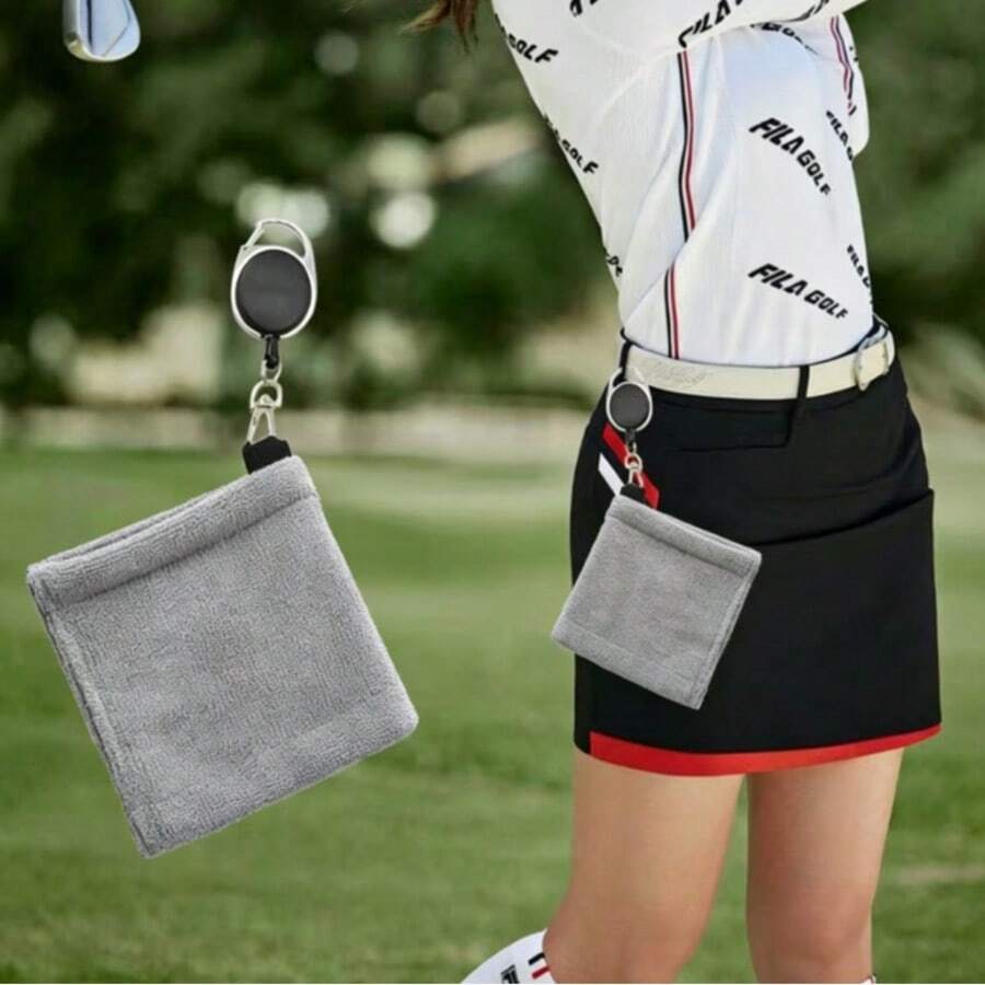 1pc Retractable Clip-On Golf Cleaning Towel, Ultra-Fine Microfiber Absorbent Portable Golf Club And Ball Wiping Cloth For Outdoor Golf Sports - Multicolor - View 1