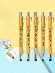 Custom Text Logo Capacitive Stylus Bamboo Ballpoint Pen, Bamboo Writing Tool, Stationery Gift, Natural Desk Accessory, Ballpoint Pen, 2-In-1 Pen, Touch Pen, Creative Bamboo Ballpoint Pen Office Stationery Gift Promotional Pen - Multicolor - View 2