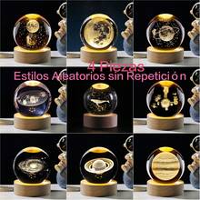 2 Piezas/4 piezas Estilos Aleatorios sin Repetició, Lámpara LED 3D Saturno 60mm, cristal base madera, luz decorativa sobremesa. Diseño galaxia, luz cálida. Regalo niños/astrónomos, cumpleaños/San Valentín. - Amarillo - Ver 14