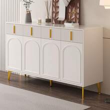 White Sideboard With Golden Handles And Legs, 4 Drawers, 4 Doors - Suitable For Living Room/Dining - 白色 - 查看 11