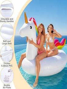 1pc Inflatable Rainbow Unicorn Floating Lounger, Adult Water Seat (Ear Shape Random), Pool Inflatable, Beach Essentials, Pool Float - Multicolor - View 7