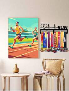 1PC Outdoor Sports Track & Field Gold Silver Bronze Medal Display Rack, Metal Wall Decor Storage Shelf, Perfect Gift For Sports Awards, Sports Fans, Athletes & Champions, Indoor/Outdoor Use, Weather-Resistant - Black - View 11