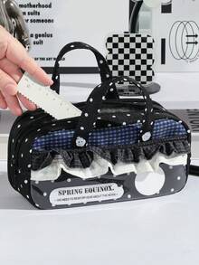 1件入學季荷葉邊學生文具筆袋，大容量布製多層多口袋筆袋：適合學生、青少年與成人－理想的學校與辦公室收納禮品，入學季、學校用品、筆袋、背包、文具，可收納計算機、筆記本與筆－適合學校、辦公室與旅行－適合學生、專業人士、男士與女士，學校文具收納盒，多功能收納盒，安全拉鍊封口，筆袋 - 多色 - 查看 8