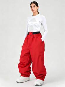 1件女款加厚哈倫式滑雪褲，寬鬆寬腿版型，附可調式腰帶與拉鍊收納口袋，情侶款滑雪度假穿搭紅色 - 紅色 - 查看 6