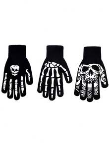 New Halloween Glowing Skeleton Gloves, Grim Reaper Bone Full Finger Gloves, Suitable For Cycling And Halloween Parties - Multicolor - View 3