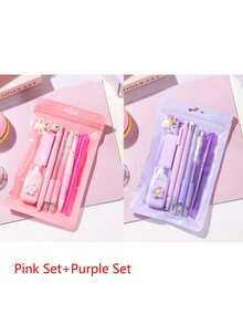 2 Sets 8-In-1 Writing Tools Collection - Fresh Supplies Package Featuring A Highlighter, Charm, Eraser, 2 Clickable Pens, Back To School, First Day Of School - Multicolor - View 12