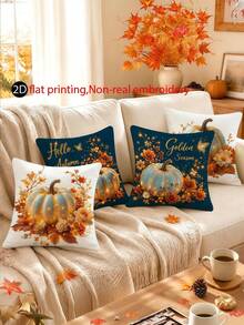 4pcs 2D Flat Print Pillow Covers, Multiple Sizes, Non-Embroidered Pumpkin Pattern, Autumn Home Decor Pillowcases, Suitable For Bedroom, Living Room, Sofa, Office, Patio, Car, Pillow Inserts Not Included - Royal Blue - View 6