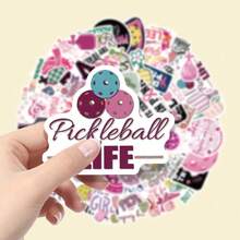 62pcs Pink Pickleball Theme Cartoon Vinyl Decorative Stickers, Suitable For Scrapbooking, Envelopes, Guitar, Musical Instruments, Halloween, Christmas, Teen Party Supplies, Rewards And Inspirational Decoration - 62pcs-multicolor - View 6