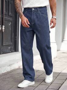1pc Men's Vintage Loose Wide Leg Denim Jeans, Suitable For All Seasons, Casual, Versatile, Minimalist - Blue - View 5