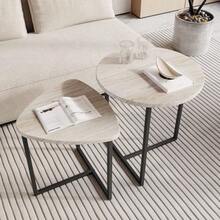 Set Of 2 Round Coffee Tables – Industrial Design Wooden Side Tables For Living Room, Modern Coffee Table - 白色 - 查看 2