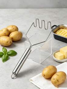 3pcs/1pc Stainless Steel Potato Masher, Manual Food Puree Tool, Sweet Potato Masher, Garlic Press, Manual Squeezer, Potato Masher, Kitchen Tool, Wavy Pattern, Kitchen Gadget, Used For Mashing Potatoes, Vegetables And Fruits, Durable Multi-Functional Squeezer, Kitchen Supplies, Cutter, Food, Salad, Decoration, Storage, Party, Birthday, Christmas, Halloween - Silver - View 5