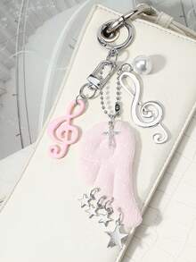 1pc Sweet Cool Y2K Pink Blue Polka Dot Angel Wings Music Note Star Bear Bag Charm Accessory, Handbag Pendant - Multicolor - View 3