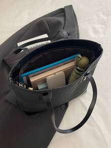 Bolsa Tote Texturizada de Ombro 2026 Nova Moda Executiva, Grande Capacidade, Estilo Coreano Retrô, Bolsa Grande Feminina para Viagem - Preto - Visão 11