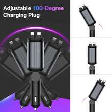 W&O 1PC/2pcs 66W 4-In-1 Retractable Starry Light Car Charger, With 2 Charging Cables, Compatible With 17/16/15/14 And Android Models, With 2 USB Ports Car Charger, Car Accessories Phone Accessories - A - View 3