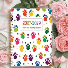 1本 A5 紙封面 2027-2029 三年期月計畫螺旋裝訂本，全彩印花彩虹色爪印日曆手帳，適用月度長期行程與目標規劃，學校用品 - 爪印 - 查看 5