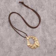 1pc Ins Minimalist Vortex Hollow Wave Matte Gold Round Pendant Necklace, Elegant Geometric Long Sweater Accessory, Travel Vacation Unisex Decorative Necklace, Couple Necklace For Men And Women, Daily Date Outfit, Gift For Girlfriend Boyfriend Mother Best Friend - Wax Rope - View 8