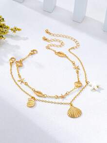 1pc Beach Vacation Shell Starfish Conch Pendant Women's Anklet Casual Accessory - Yellow Gold - View 3