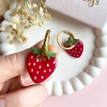 1 Pair Cute Strawberry Design Rhinestone Pendant Earrings, Minimalist Versatile Daily Wear Women's Style, Gift - Multicolor - View 8