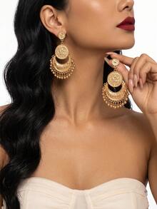 1 Pair Gold Bohemian Vintage Floral Pattern Earrings - Gold - View 1