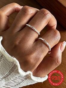 1pc S925 Sterling Silver Gentle Exquisite Dopamine Design Adjustable Open Ring For Women, Fashion Minimalist Fresh Vibe, Suitable For Casual Sweet Style, Niche Luxury Finger Jewelry - Diamond - View 7