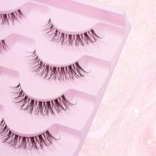 7 Pairs Natural Long Curly Voluminous Transparent Stem Cross Fishtail False Eyelashes, Suitable For Daily/Date/Holiday/Party/Gathering/Wedding/Work Goddess Makeup - Black - View 7