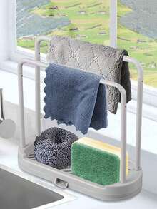 1pc Kitchen Sink Organizer Rack, Double Layer Fabric Sponge Holder, Countertop Drain Rack, Space-Saving, Kitchen Cleaning Supplies Storage, Suitable For Housewives/Husbands, Compact And Portable Beside Sink, Kitchen Storage Helper - Multicolor - View 2