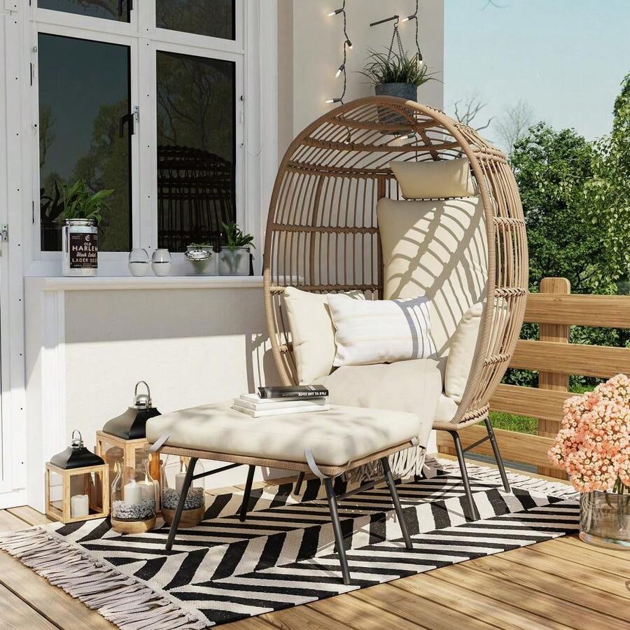 Patio Lounge Chair & Swing Chair - Beige - View 1