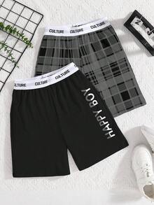 [6 Shorts, 2 Pairs Shipped Randomly] Boys' Casual Home Shorts, Plaid Solid Color Home Shorts, Versatile, Suitable For Summer Home Casual Wear - Navy Blue - View 5