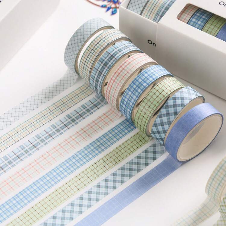 8 Rolls/Box Classic Plaid Grid Washi Tape Set, Basic Pattern Decorative Masking Tape For Scrapbooking Journal Planner DIY Art Craft Stationery Supplies - 8 Rolls - View 8