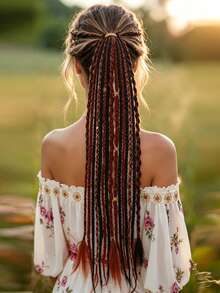 Wig ekor kuda sintetis kepang tangan gaya Bohemian 24 inci (1 buah), ideal untuk pemakaian sehari-hari & liburan. - MultiWarna - View 7